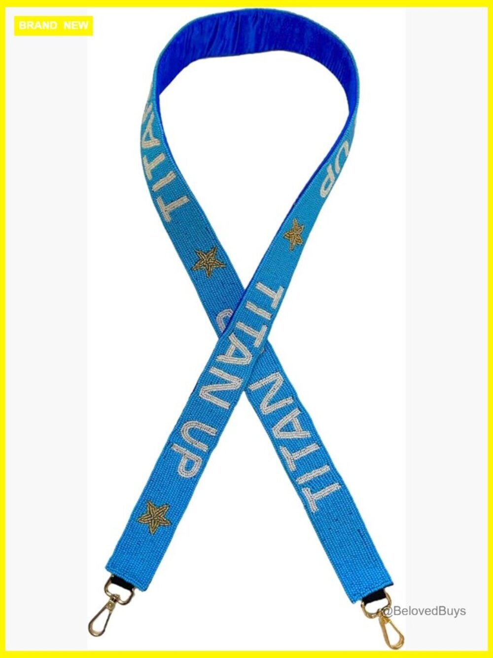 Light Blue Beaded Purse Strap with Gold Clasps, 49" Adjustable - Picture 1 of 4